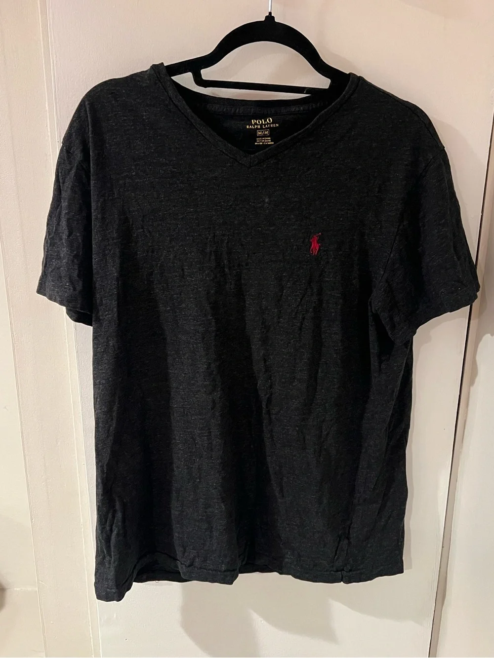 Polo by Ralph Lauren Black V-Neck Tee with Red Embroidery